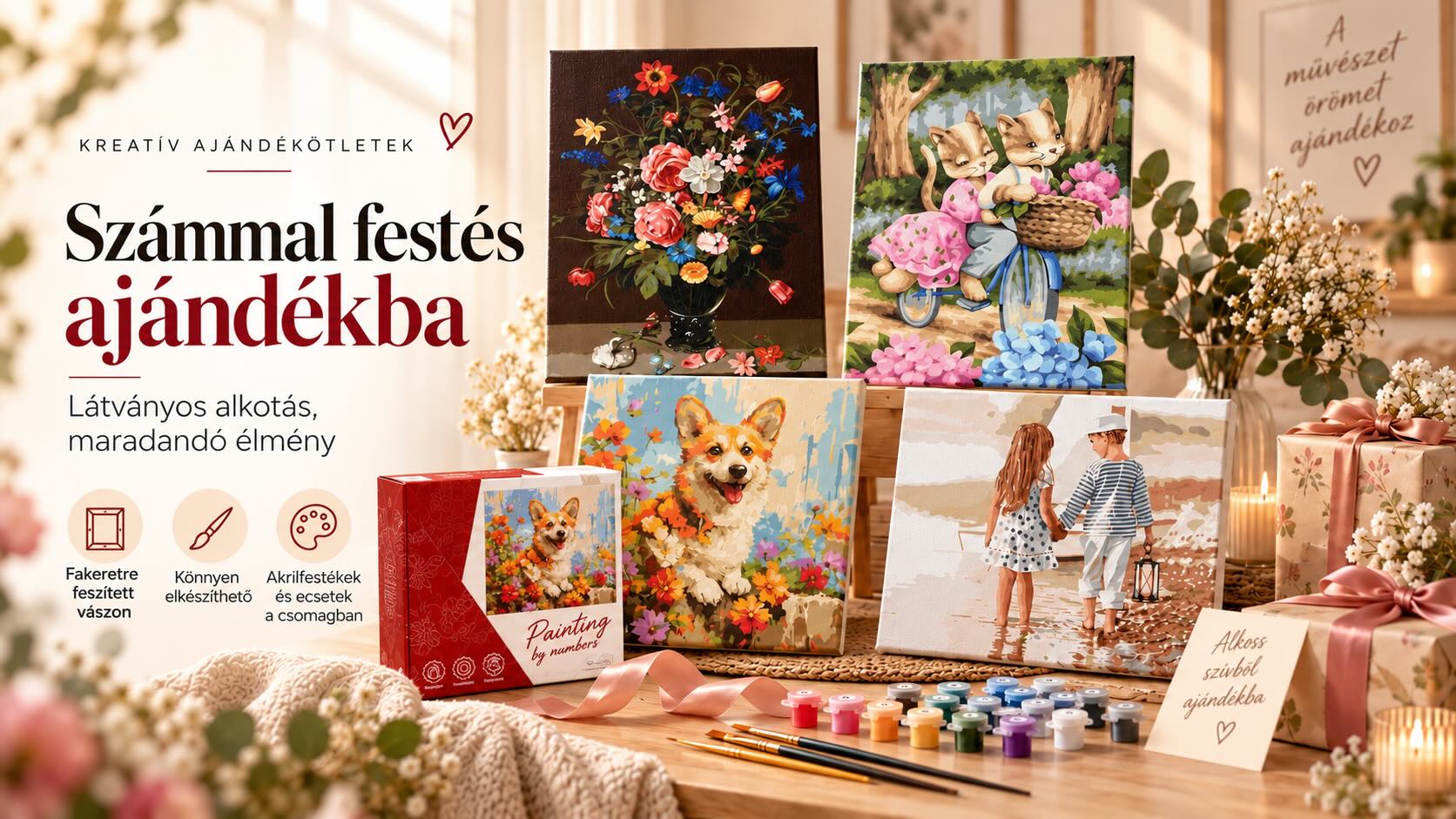Ideyka festés számok szerint kreatív ajándékötletek fakeretre feszített vászonnal